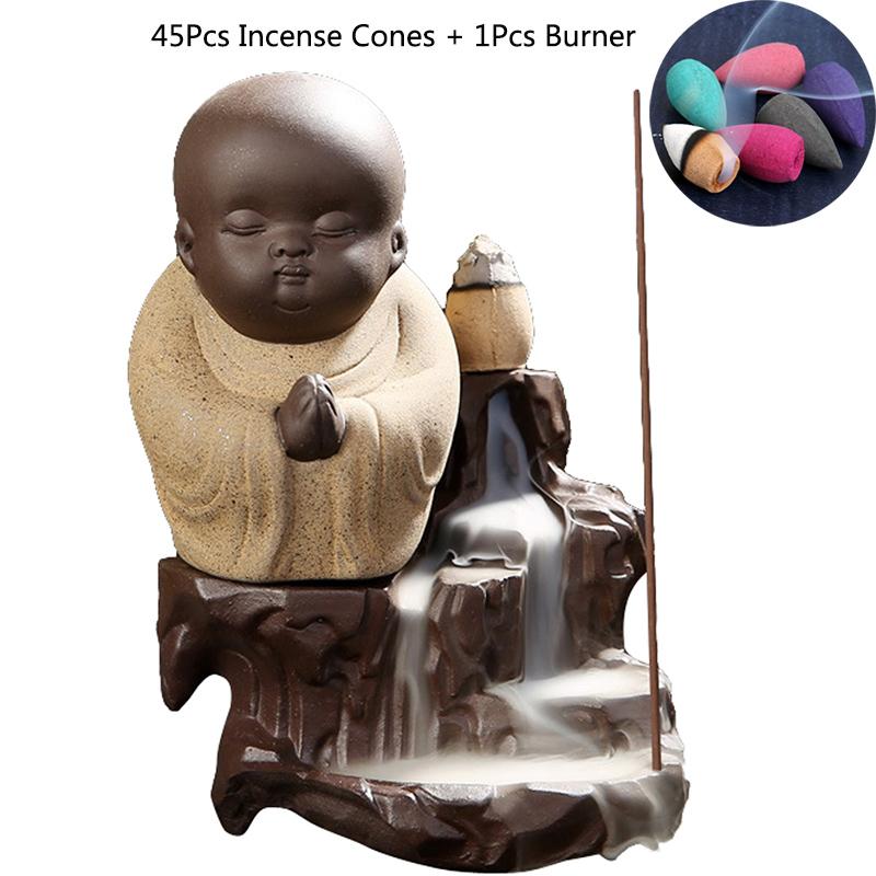 45Pcs Incene Cones + 1Pcs Incense Burner Backflow Incense Burner Ceramic Little Monk Small Buddha Censer Holder Buddhist
45Pcs Incene Cones + 1Pcs Incense Burner Backflow Incense Burner Ceramic Little Monk Small Buddha Censer Holder Buddhist