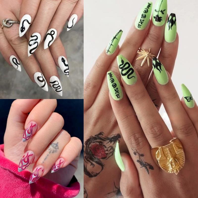 24 Pcs/Box Flame Snake Print False Nail Tips UV Gel Long Stiletto Coffin Full Cover Fake Nails Manicure DIY Nail Art Tools, Green
24 Pcs/Box Flame Snake Print False Nail Tips UV Gel Long Stiletto Coffin Full Cover Fake Nails Manicure DIY Nail Art Tools, Green