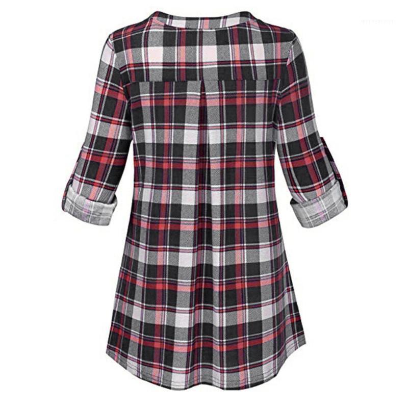 Womens Large Size Loose Casual Long Sleeve V-neck Plaid Printed Shirt Tunic Tops Blouse Ladies Blouses Chemisier Femme #T1G1, Red
Womens Large Size Loose Casual Long Sleeve V-neck Plaid Printed Shirt Tunic Tops Blouse Ladies Blouses Chemisier Femme #T1G1, Red