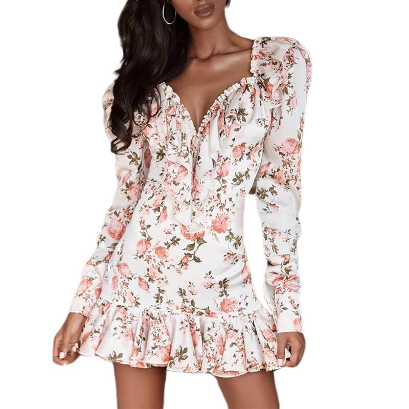 Autumn Spring Fashion Flower Print V Neck Mini Dress Women Hot Patchwork Long Sleeve Ruched Dress Short Pink Bodycon, Beige
Autumn Spring Fashion Flower Print V Neck Mini Dress Women Hot Patchwork Long Sleeve Ruched Dress Short Pink Bodycon, Beige