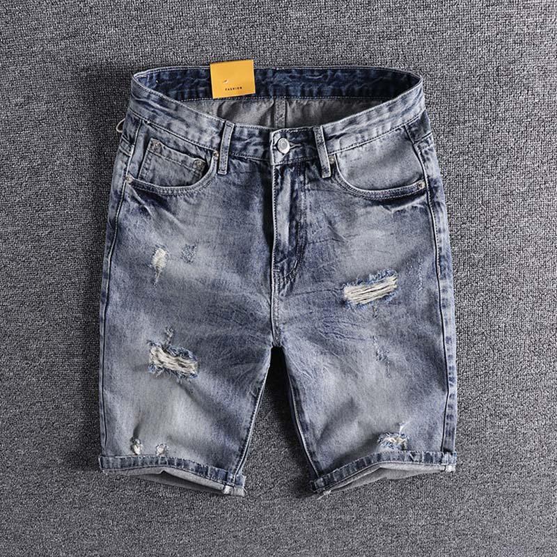 2020 new Hong Kong version self made light color perforated denim shorts men's straight tube trendy summer thin trouser 9741, Blue
2020 new Hong Kong version self made light color perforated denim shorts men's straight tube trendy summer thin trouser 9741, Blue