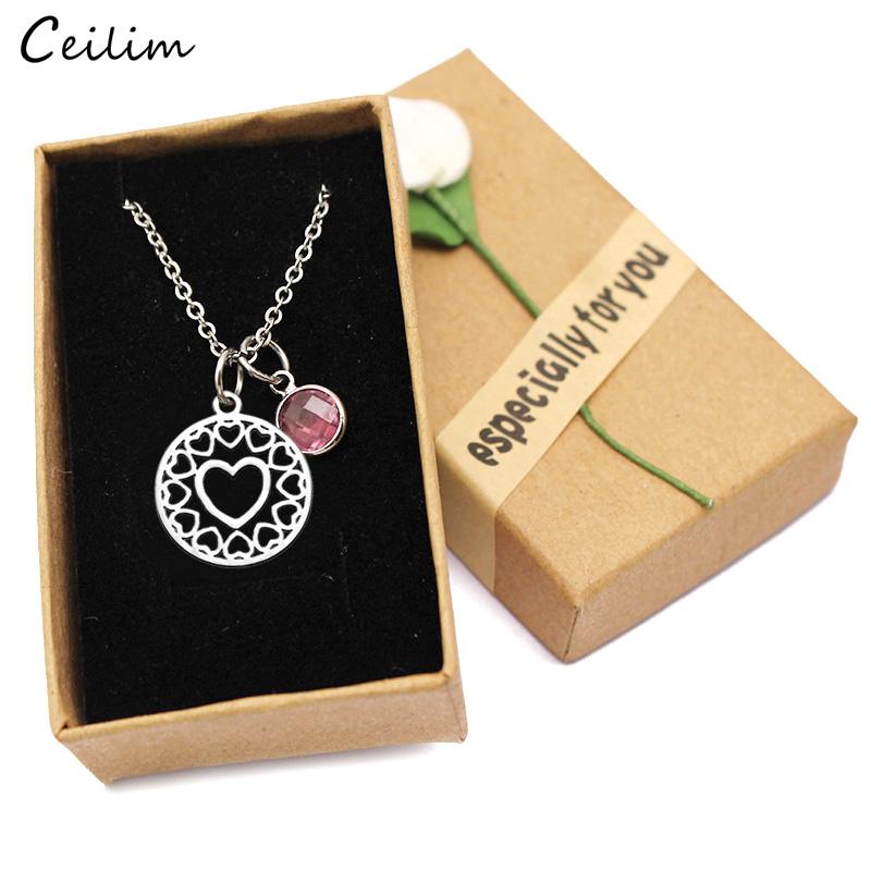 Fashion Birthstone Stainless Steel Chain Necklace Red Pink Crystal Heart Pendant Necklace Women Birthday Gift With Box 
Fashion Birthstone Stainless Steel Chain Necklace Red Pink Crystal Heart Pendant Necklace Women Birthday Gift With Box