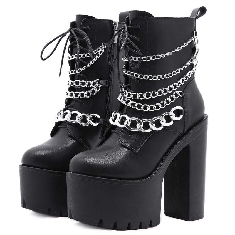 BONJOMARISA Lady Fashion Metal Chain High Heels Boots Punk Street Lace Up Platform Gothic Boots Women Thick Bottom Shoes Woman, Black
BONJOMARISA Lady Fashion Metal Chain High Heels Boots Punk Street Lace Up Platform Gothic Boots Women Thick Bottom Shoes Woman, Black