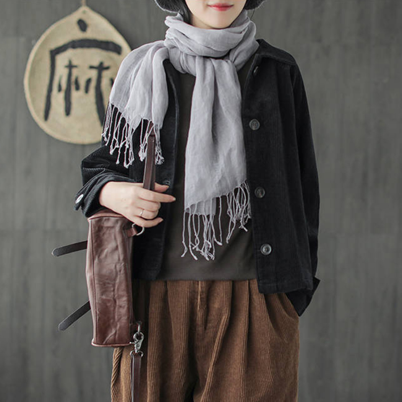 New Arrival Arts Style Spring Autumn Women Long Sleeve Loose Coats Cotton Corduroy Retro Turn-down Collar Casual Jackets D447 201026