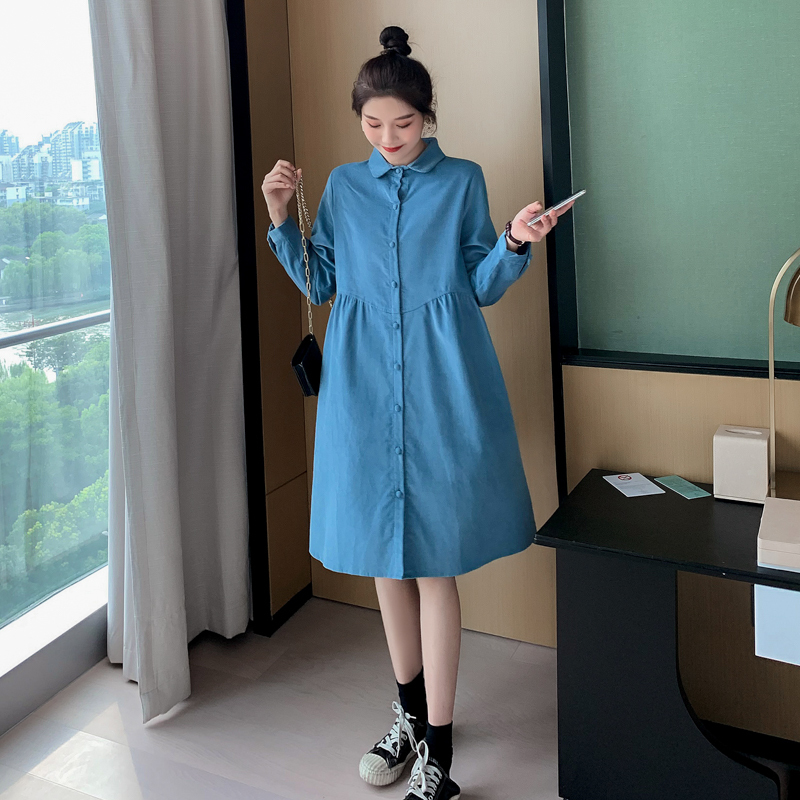 2056# Autumn Corduroy Maternity Long Blouses Long Sleeve Plus Size Loose Dress Clothes for Pregnant Women Casual Pregnancy Wear LJ201120