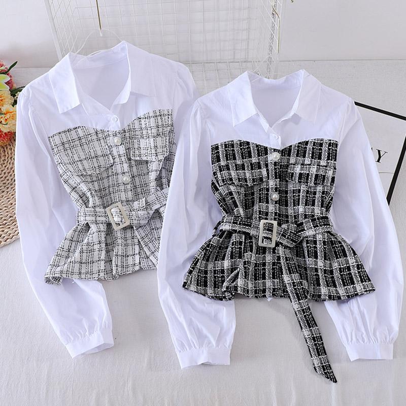 Women New Plaid Shirt Female Autumn Korean Loose Long-sleeved Stitching Fake Two-piece Blouse Turn-Down Collar Top Female GX1145, Black
Women New Plaid Shirt Female Autumn Korean Loose Long-sleeved Stitching Fake Two-piece Blouse Turn-Down Collar Top Female GX1145, Black