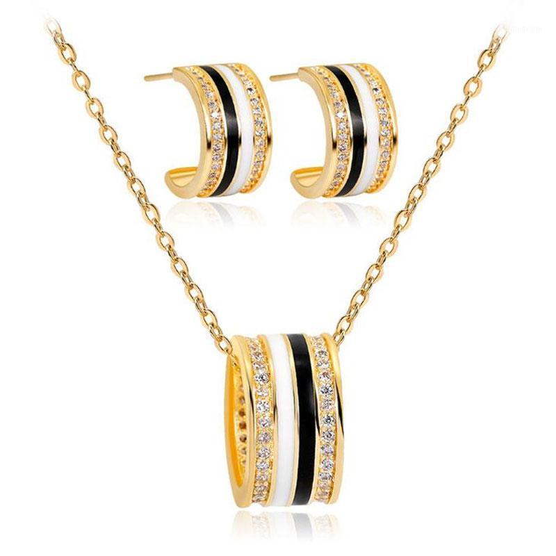 Earrings & Necklace Pure White-Black Mixed Design Zircon Jewelry Set Enamel (Earrings,Pendant)1, As pic
Earrings & Necklace Pure White-Black Mixed Design Zircon Jewelry Set Enamel (Earrings,Pendant)1, As pic