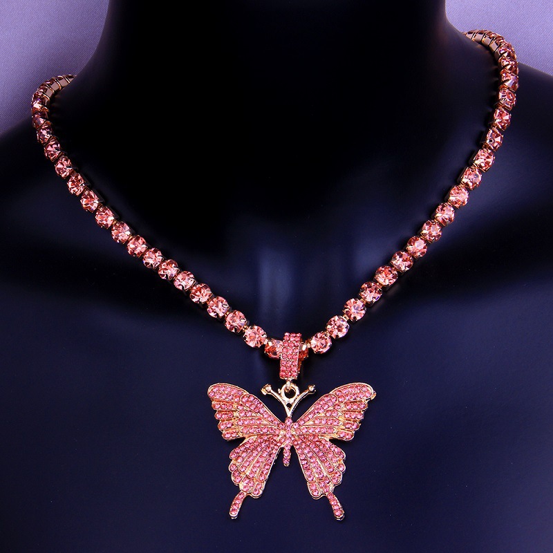 Butterfly Necklace Gold Silver Rosegold Iced Out Tennis Chain CZ Hip Hop Bling Mens Necklaces Diamond Jewelry