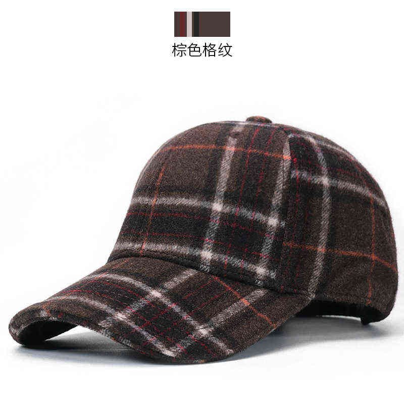Women and Men Winter Outdoors Warm Felt Peaked Caps Dad Casual Thick Casquette Adult Plaid Wool Baseball Hats 5562cm 220111