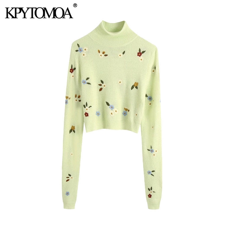 KPYTOMOA Women Fashion Floral Embroidery Cropped Knitted Sweater Vintage High Neck Long Sleeve Female Pullovers Chic Tops 201111, As picture
KPYTOMOA Women Fashion Floral Embroidery Cropped Knitted Sweater Vintage High Neck Long Sleeve Female Pullovers Chic Tops 201111, As picture