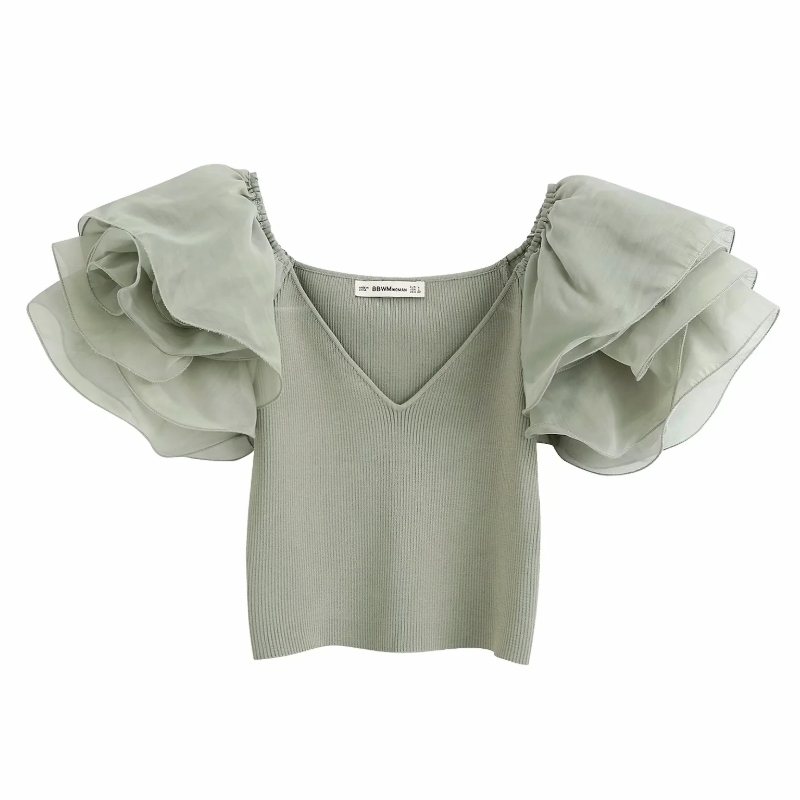 Cascading Ruffle Organza Splicing Knitting Women Short Sweater Crop Tops Fashion Leisure Lady V Neck Slim Pullover SW721 201017, As pic
Cascading Ruffle Organza Splicing Knitting Women Short Sweater Crop Tops Fashion Leisure Lady V Neck Slim Pullover SW721 201017, As pic