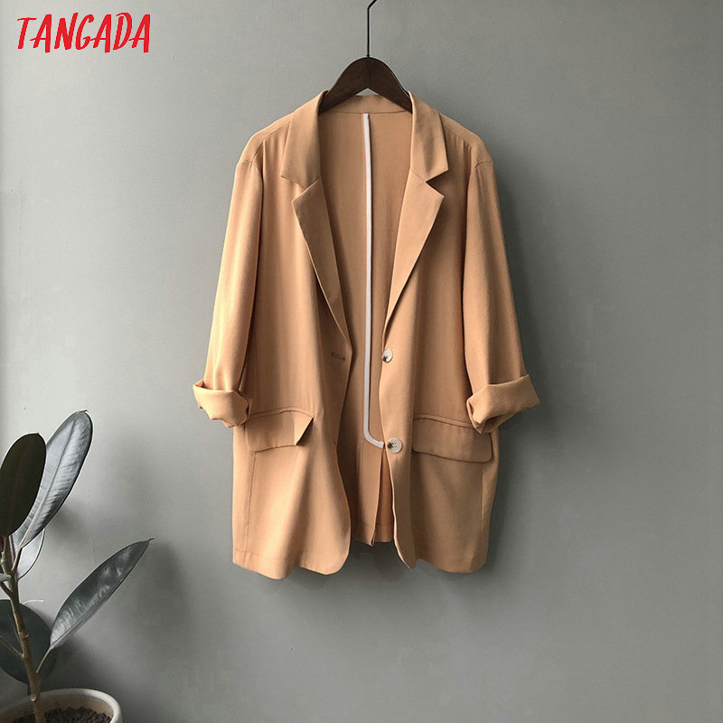 Tangada women spring thin white blazer female elegant jacket casual suits high quality ASF39 201114
