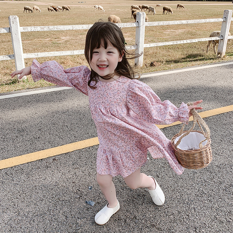 Dress girl autumn new style Korean floral long sleeve skirt princess skirt girl skirt fashion