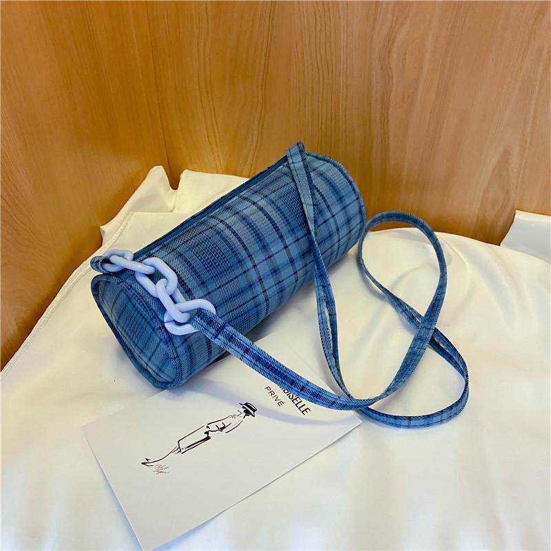 New Trendy Wear-Resistant And Fashionable Printing Plaid Cylinder Canvas Bag Hand Shoulder Chain Armpit Bag Summer Mini Pack, Blue
New Trendy Wear-Resistant And Fashionable Printing Plaid Cylinder Canvas Bag Hand Shoulder Chain Armpit Bag Summer Mini Pack, Blue