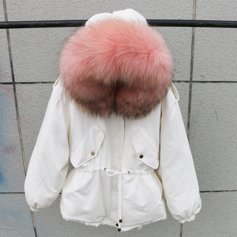 100% Natural Raccoon Fur Collar Winter Jacket Women White Duck Down Coats Warm Thick Parkas Womens Winter Jackets And Coats 201125