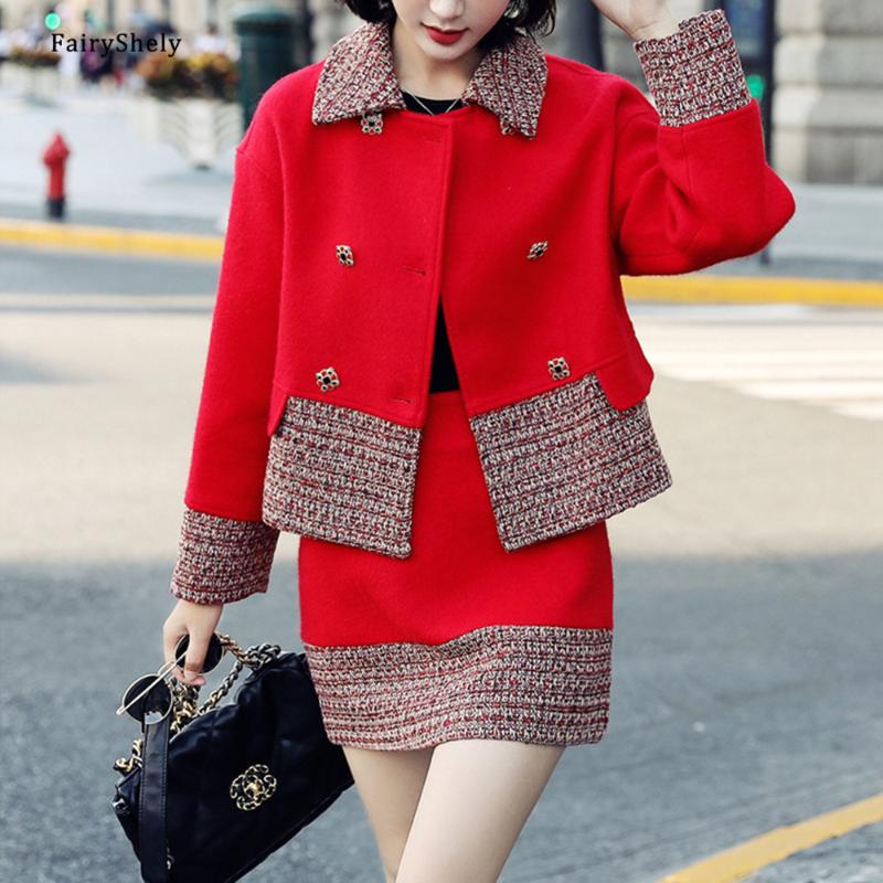 FairyShely Korean Fashion Woolen Mini Skirt Suit Women 2020 Fell Winter Warm Office Suit Jacket Short Skirt Elegant 2 Piece, Red skirt suit
FairyShely Korean Fashion Woolen Mini Skirt Suit Women 2020 Fell Winter Warm Office Suit Jacket Short Skirt Elegant 2 Piece, Red skirt suit