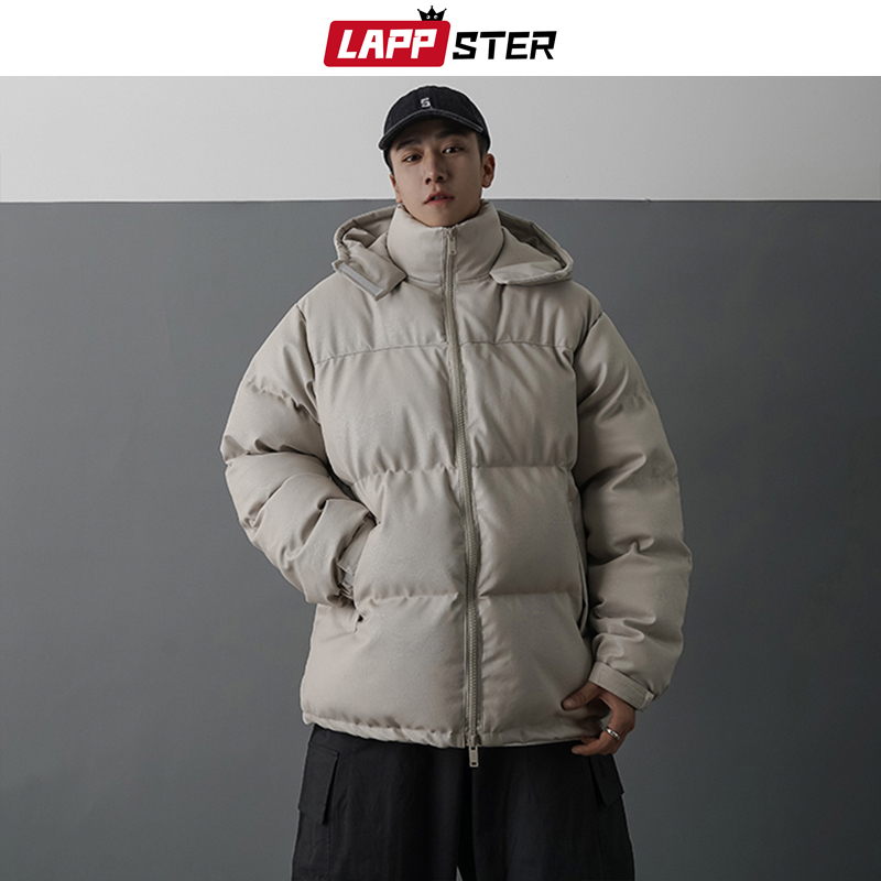 LAPPSTER Men Japanese Streetwear Leather Puffer Jacket Mens Hip Hop Black Winter Bubble Jackets Coats Couple Korean Parka 201128