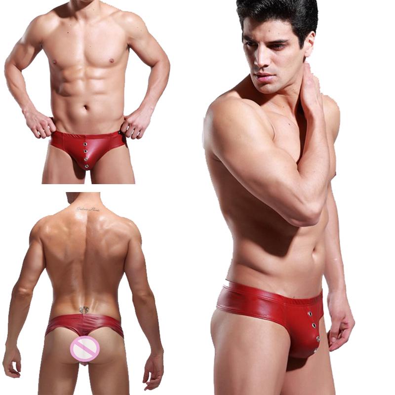 Men' thong underwear imitation leather sexy patent leather PU small boxer sexy underwear alternative performance passion underw, Black 
Men' thong underwear imitation leather sexy patent leather PU small boxer sexy underwear alternative performance passion underw, Black