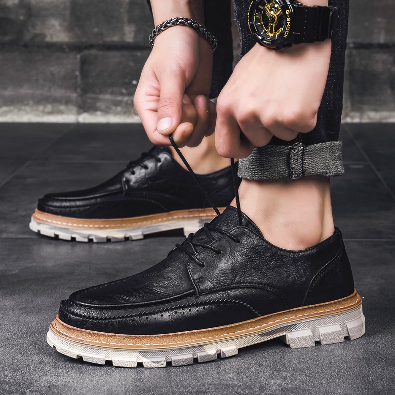 Men Oxfords Leather Shoe British Black Brown Shoes Handmade Comfortable Formal Men Flats Shoes Lace-Up Bullock 39-44