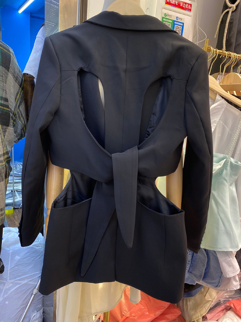 GetSpring Women Blazer Single Button Long Sleeve Ladies White Coat Hollow Out Irregular Women's Suit Jacket Summer 201114