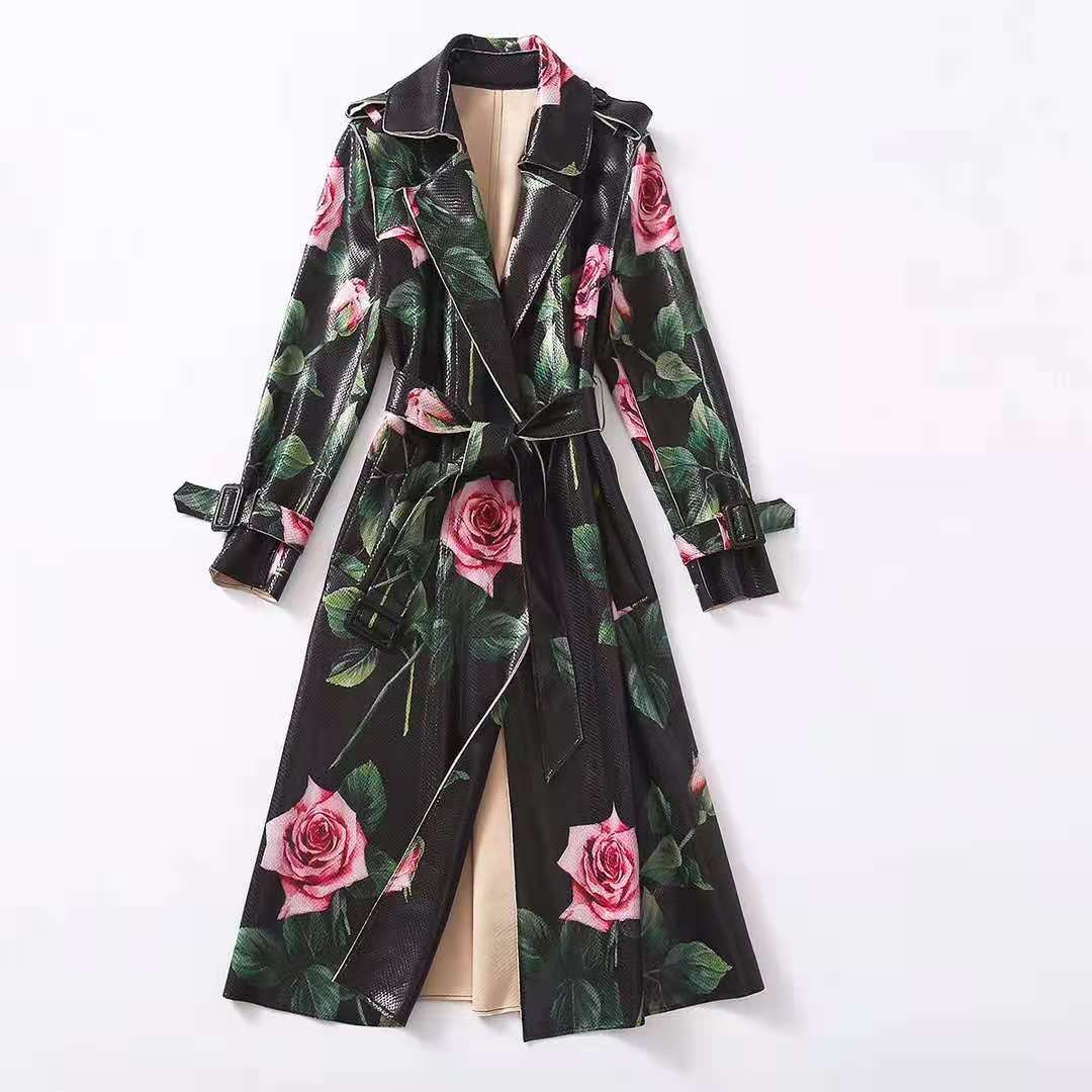 European and American women' wear 2020 winter new style Long-sleeved suit collar lace-up Fashion rose print suede Trench coat, Green
European and American women' wear 2020 winter new style Long-sleeved suit collar lace-up Fashion rose print suede Trench coat, Green