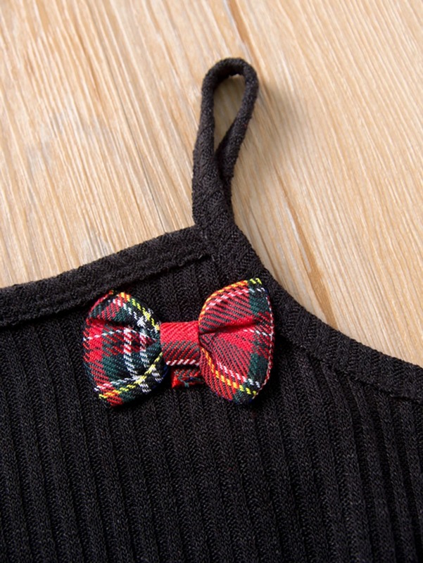 Toddler Girls Bow Rib Knit Tartan Combo Cami Dress SHE