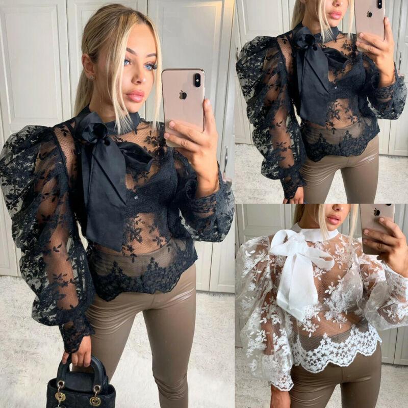 Fashion Women' Blouse Sexy Bow Neck Crochet Sheer Mesh Long Puff Sleeve Shirt Tops Loose Casual Blouse Streetwear, Black
Fashion Women' Blouse Sexy Bow Neck Crochet Sheer Mesh Long Puff Sleeve Shirt Tops Loose Casual Blouse Streetwear, Black