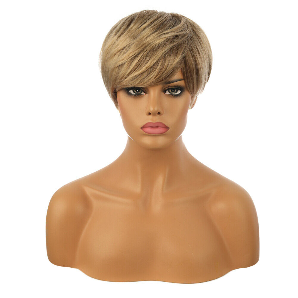 Women Short Blonde Straight Wigs Pexie Cut Synthetic Hair Wig Fashion Cosplay