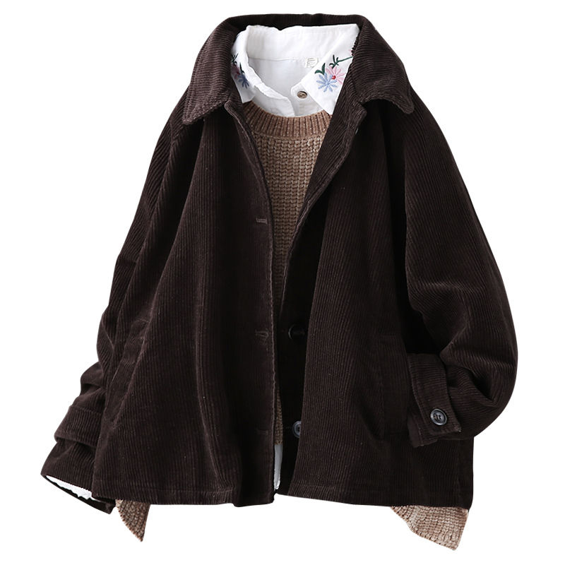 New Arrival Arts Style Spring Autumn Women Long Sleeve Loose Coats Cotton Corduroy Retro Turn-down Collar Casual Jackets D447 201026