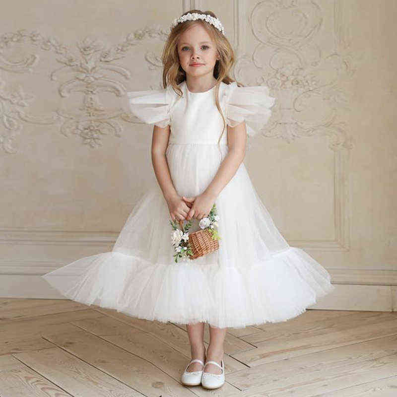 Flower Girl Dress Children Bridemaid Wedding Dresses For Kids Pink Tulle Gowns 2022 New Girls Boutique Party Wear Elegant Frocks W220314