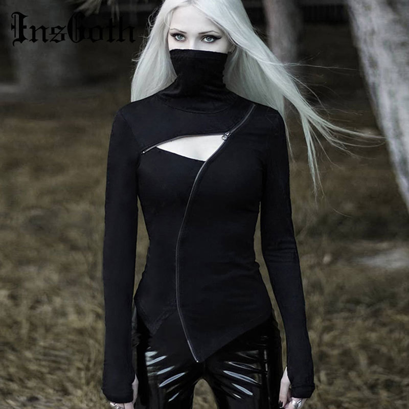 InsGoth Turleneck Bodycon Black Women T-shirts Gothic Punk Zipper Hollow Out Long Sleeve T-shirt Streetwear Party Sexy Goth Top Y200412
InsGoth Turleneck Bodycon Black Women T-shirts Gothic Punk Zipper Hollow Out Long Sleeve T-shirt Streetwear Party Sexy Goth Top Y200412