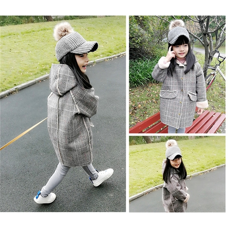 Girls woollen coat children's long thick overcoat 201126