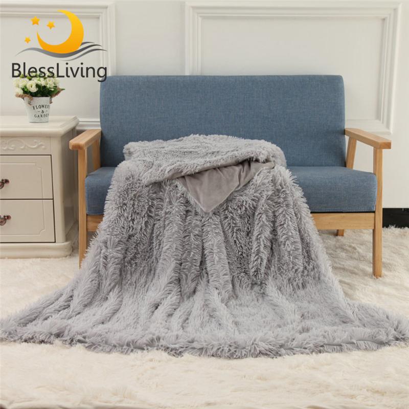 Blessliving Shaggy Blanket Super Soft Bed Blanket 160x200cm Solid Throw for Sofa Fluffy Faux Fur Plush Bedspreads manta