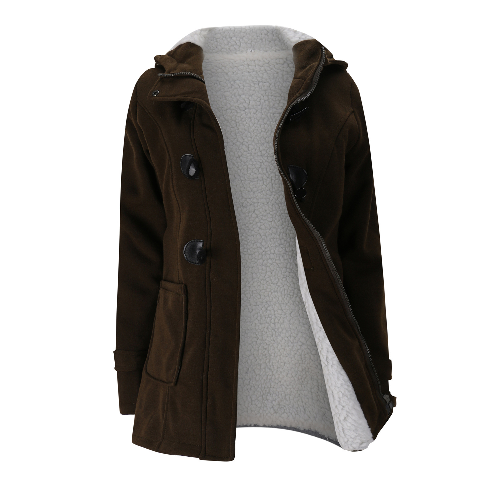 Hooded Jacket Winter Women Wool Blend Coats Winter Horn Leather Buckle Parka Outerwear Female Clothes Plus Size 3XL 5XL 201027