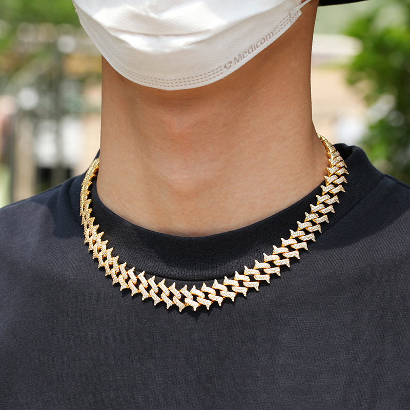 Hip Hop Thorn Link Chain Chokers Necklaces for Men New in Jewelry Prong Setting Cubic Zirconia Bling Iced Out Thorns Cuban Miami Choker Chains Rapper 