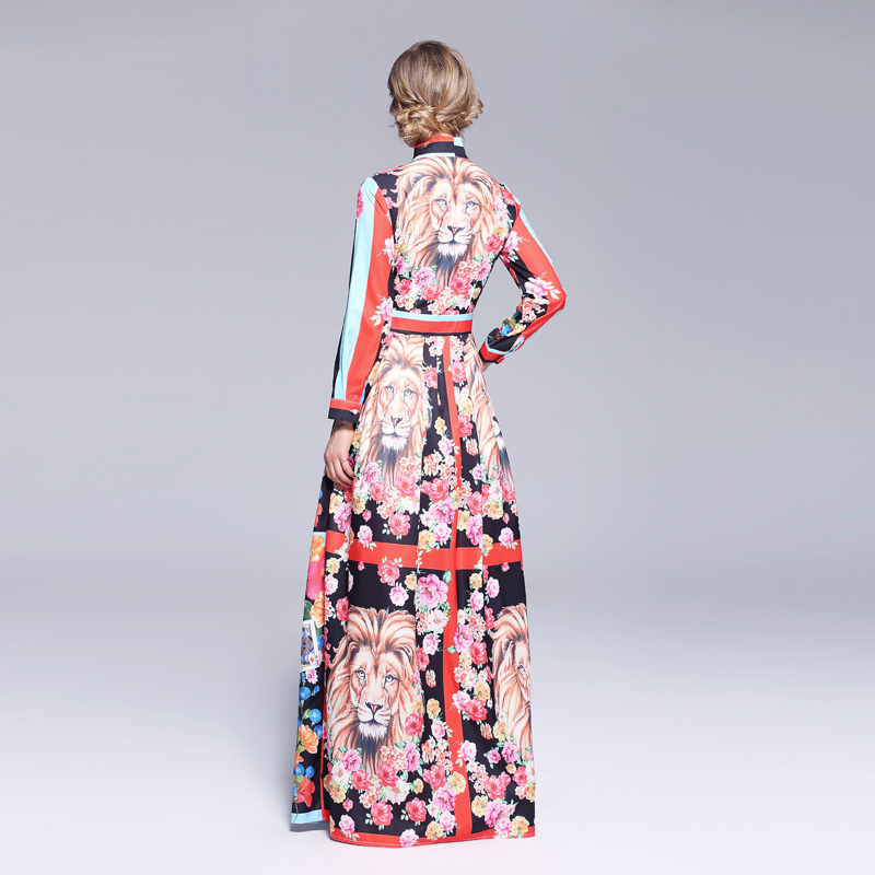 Runway Maxi Dresses Women High Quality Bow Neck Vintage Animal Print Floor Length Long Party Dress Vestidos Robe Femme T200320