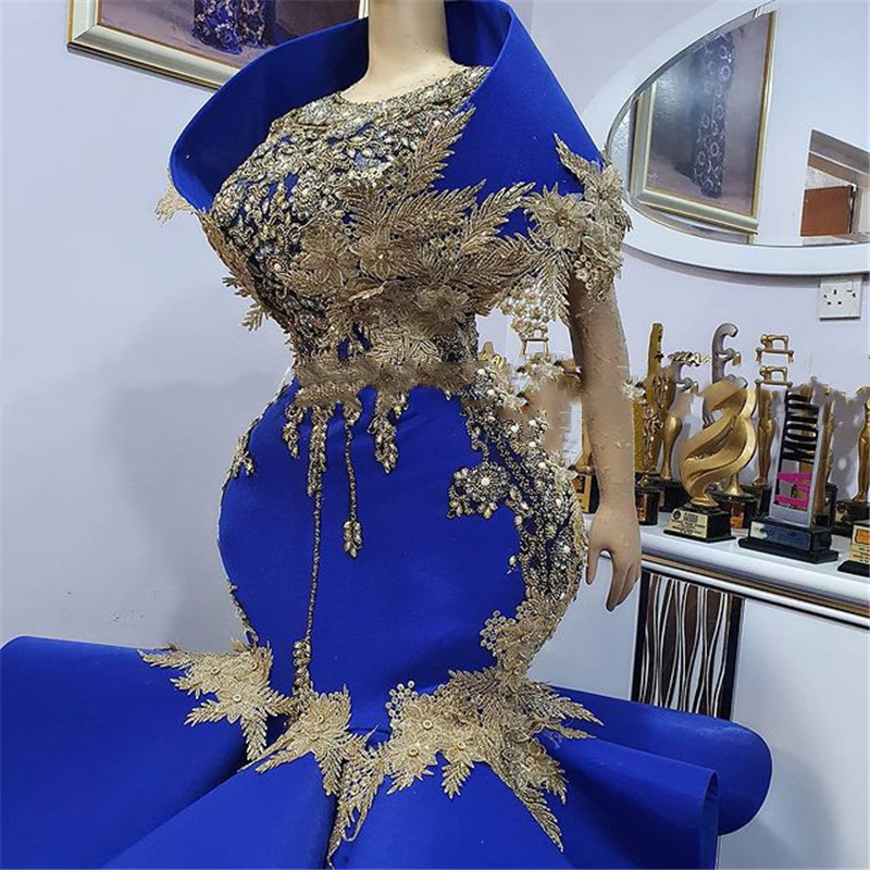 Aso Ebi Mermaid Plus Size Prom Dresses African Luxury Royal blue Beaded Lace Black Girls african Party evening Gowns