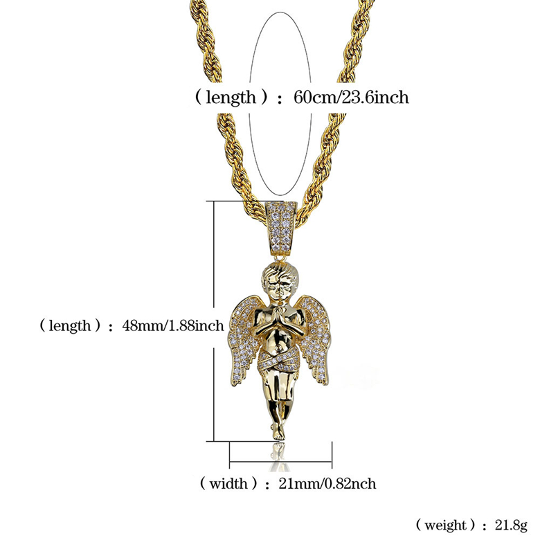 Pendant Jewelry Exquisite Bling Zircon Paved Punk Men Women Necklace Gold Plated Pray Angel Hip Hop Necklaces Wholesale LN074 Free shipping Free shipp