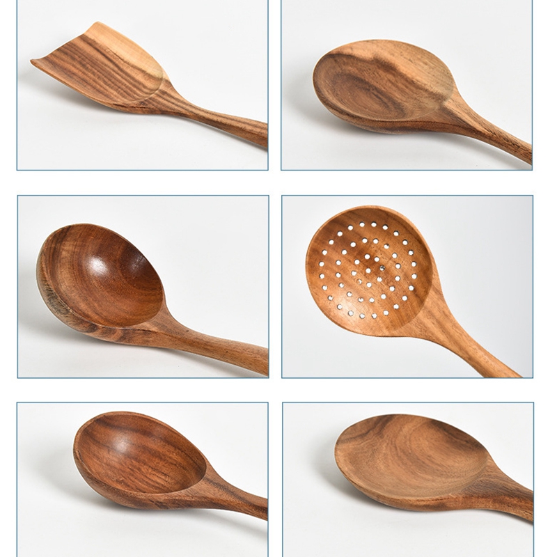 Teak Wood Tableware Spoon Colander Long Handle Wooden Non-Stick Special Cooking Spatula Kitchen Tool Utensils Kitchenware Gift DBC BH4472