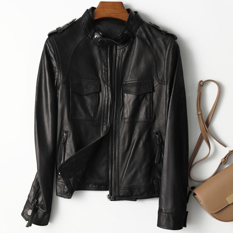 Lady leather cultivate morality sheep skin leather motorcycle jacket female, Black
Lady leather cultivate morality sheep skin leather motorcycle jacket female, Black