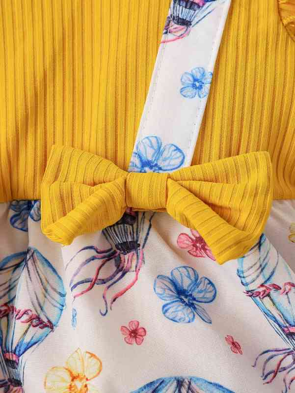 Baby Hot Air Balloon & Floral Print Bow Front Combo Bodysuit Dress With Headband SHE
