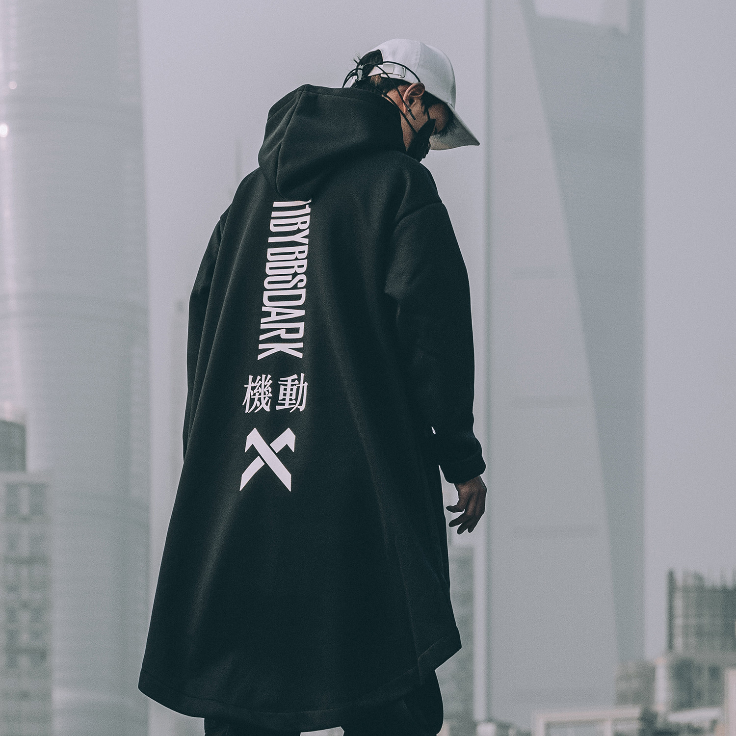 11 BYBB'S DARK Letter Embroidered Hip Hop Cloak Long Jacket Men Casual Streetwear Harajuku Pockets Turtleneck Trench Coats Male 201114