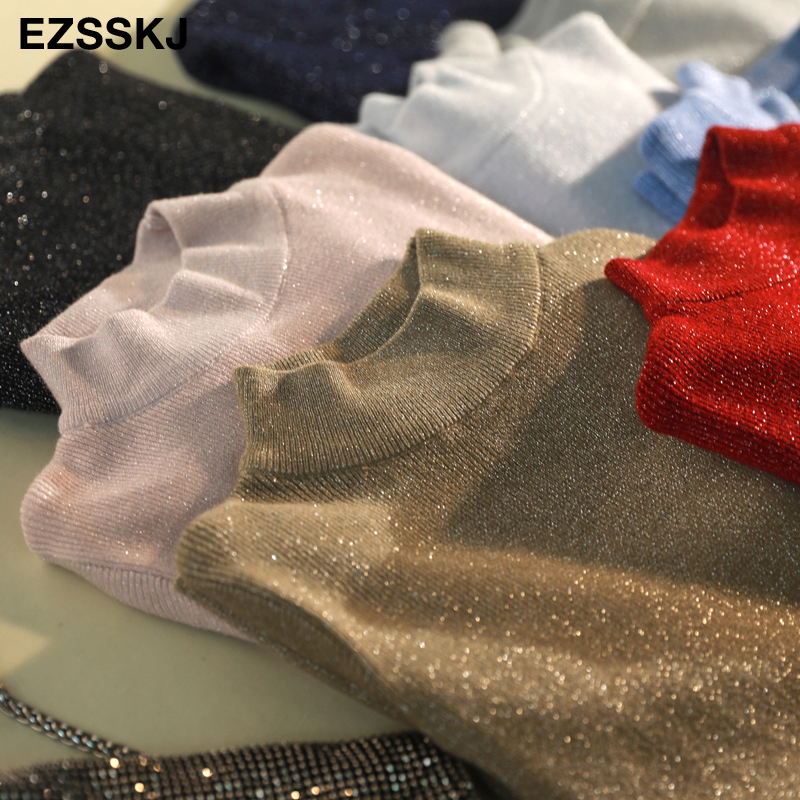 Shiny Lurex High Neck Long Sleeve Pullover Sweater For Women - Autumn Winter 2024 B3