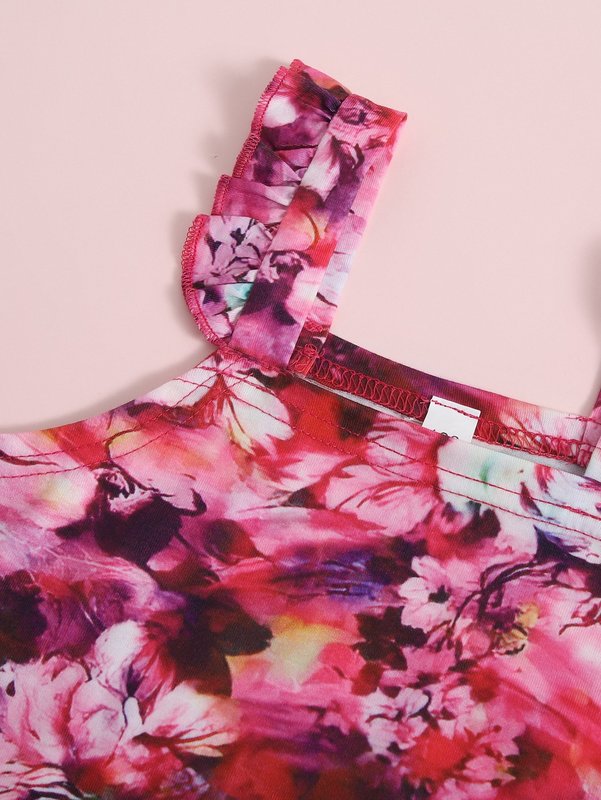 Toddler Girls Allover Floral Print Ruffle Straps Cami Dress SHE