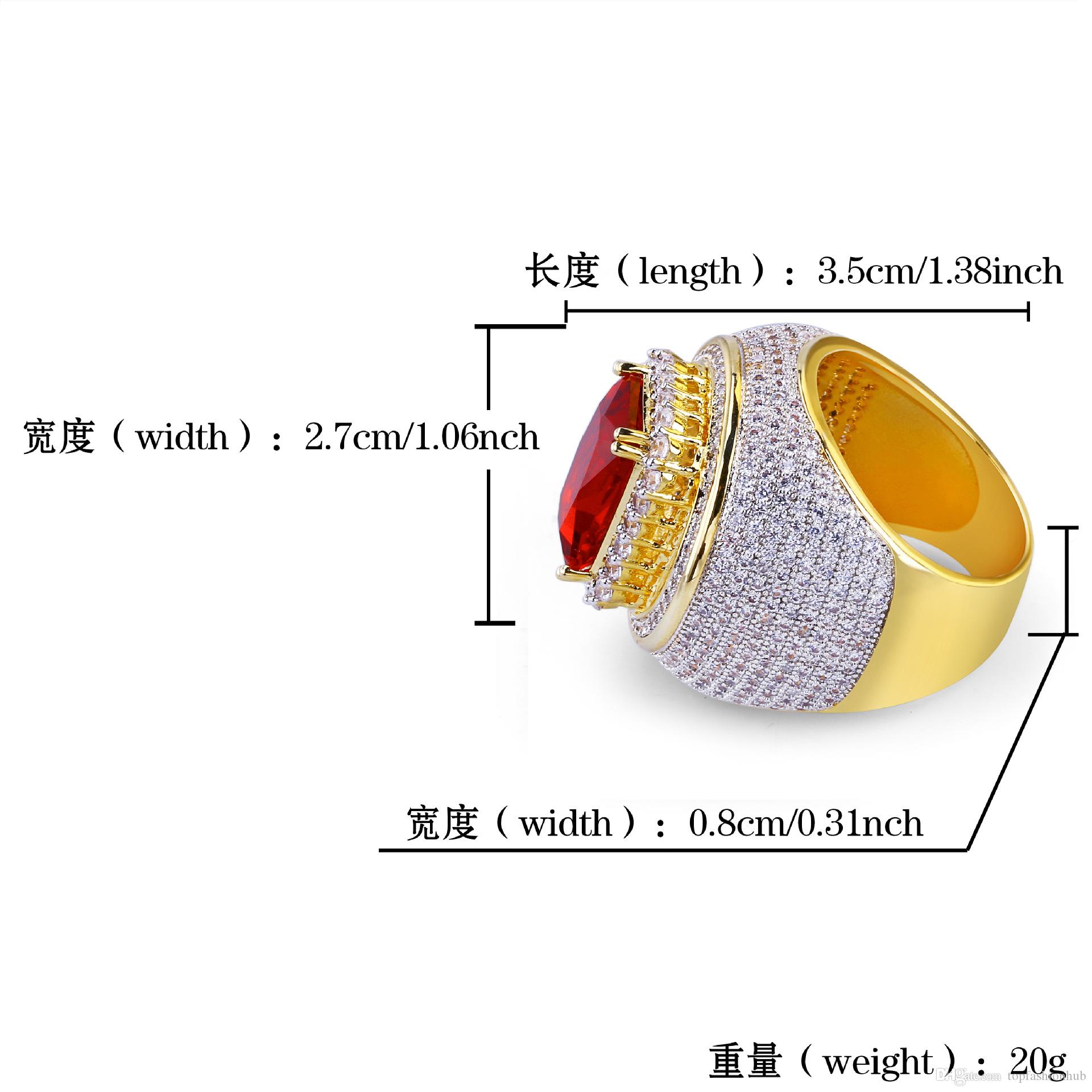Gold Plated zircon rings for men women in Europe and America Inlaid Ruby hip-hop ring Free shipping