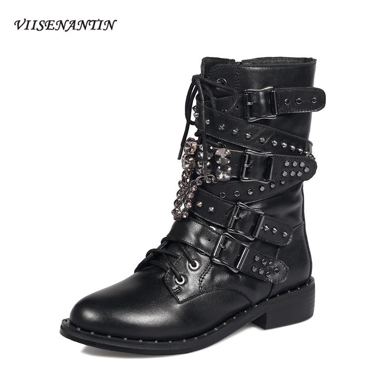 Boots Studded Low Heel Round Toe Leather Women Strap Rhinestone Chain Short Rivet Belt Buckle Decoration Large Size Shoes, Black
Boots Studded Low Heel Round Toe Leather Women Strap Rhinestone Chain Short Rivet Belt Buckle Decoration Large Size Shoes, Black
