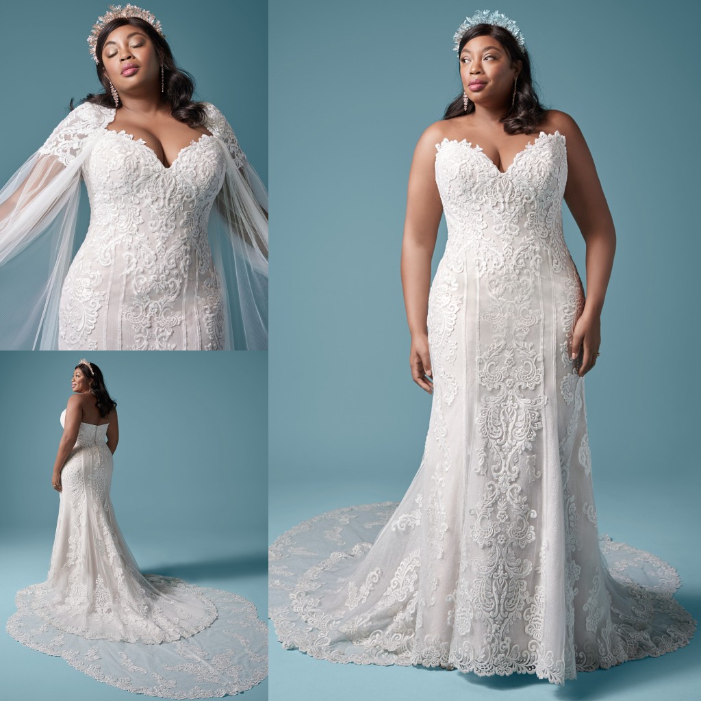 Size Fabulous Plus Lace Mermaid Wedding Dresses With Wrap Sweetheart Neck Covered Buttons Back Bridal Gowns Sweep Train Robe De Marie