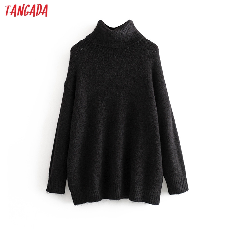 Tangada women oversize turtleneck sweaters winter long sweater coat batwing sleeve loose knitwear top 8H0 201224