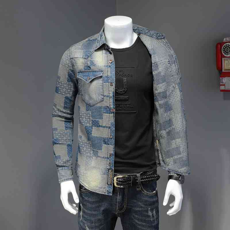 Men' Casual Shirts men' spring Power and autumn thin denim shirt long-sleeved personality trend stitching retro slim casual jacket 78OE, As shown in figure color
Men' Casual Shirts men' spring Power and autumn thin denim shirt long-sleeved personality trend stitching retro slim casual jacket 78OE, As shown in figure color