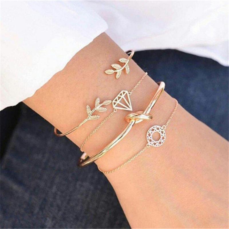 Woozu 4Pcs/set Bohemian Gold color Leaf Hollow Pendant Open Knot Bracelet Set For Women Punk Boho Beach Bangle Jewelry Gift1
Woozu 4Pcs/set Bohemian Gold color Leaf Hollow Pendant Open Knot Bracelet Set For Women Punk Boho Beach Bangle Jewelry Gift1